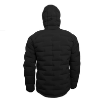 Outdoor Vitals Vantage Alpine Down Jacket in black – full back view showing hood and zero stitch baffle design