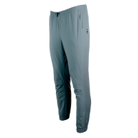 front view of men's blue jogger pants with adjustable cinch cord on the waist