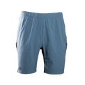 front view of blue trail shorts for hiking & running