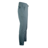 side view of men's blue hiking pants with full length side vent