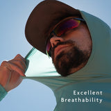 close up of person wearing ultralight sun shirt with breathable fabric