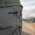 close view of OV logo and pocket configuration of lightweight backpacking pants