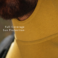 Golden - close view of high neck on Altitude Sun Hoodie