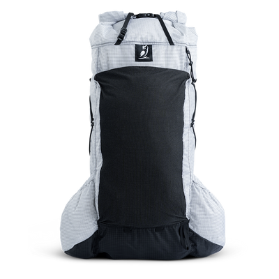 Black and white Carbon Evo 50 backpack with a visible brand logo on a white background