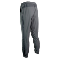rear view of men's gray joggers & full length side ventilation