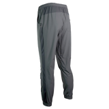 rear view of men's gray joggers & full length side ventilation