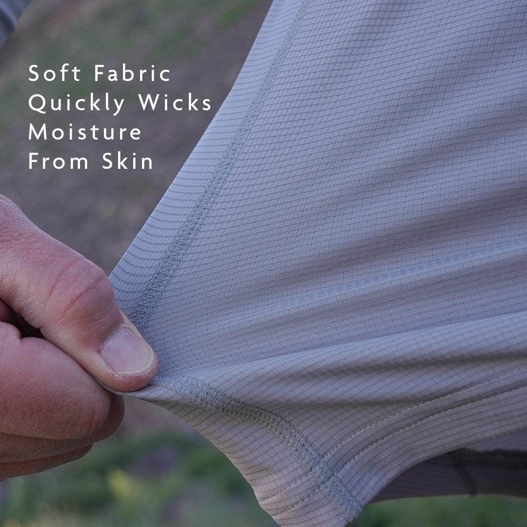 Gray - close view of moisture wicking fabric