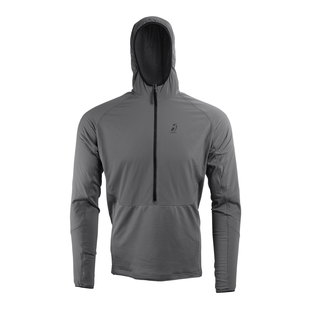 front view of gray men's fleece hoodie
