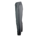 side view of men's gray trail joggers with full length side vent