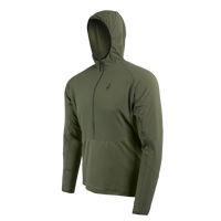 side view of olive green fleece hoodie for men