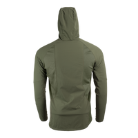 rear view of olive green men's fleece mid layer