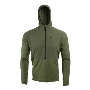 front view of olive green fleece mid layer