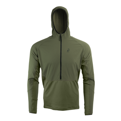 front view of olive green fleece mid layer