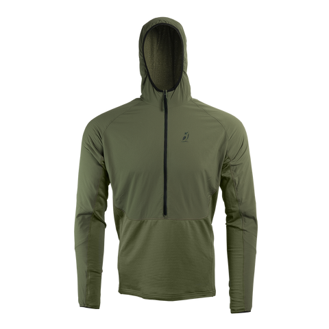front view of olive green fleece mid layer