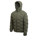 Outdoor Vitals Vantage Alpine Down Jacket in green – angled left front view, ultralight insulated puffer for cold weather hiking