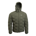 Outdoor Vitals Vantage Alpine Down Jacket in green – front view with hood, lightweight alpine insulation for backpacking