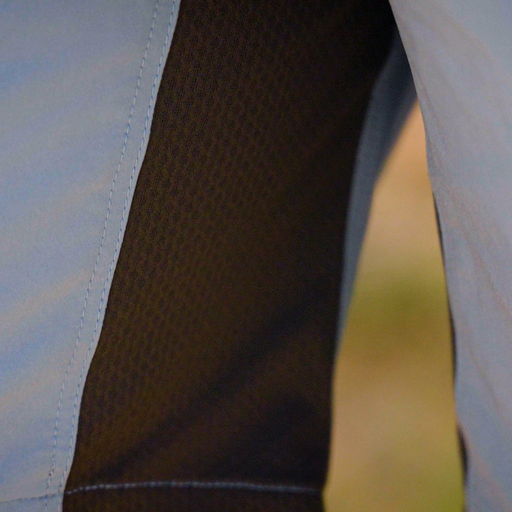 close view of mesh ventilation on men's shorts for hiking & running
