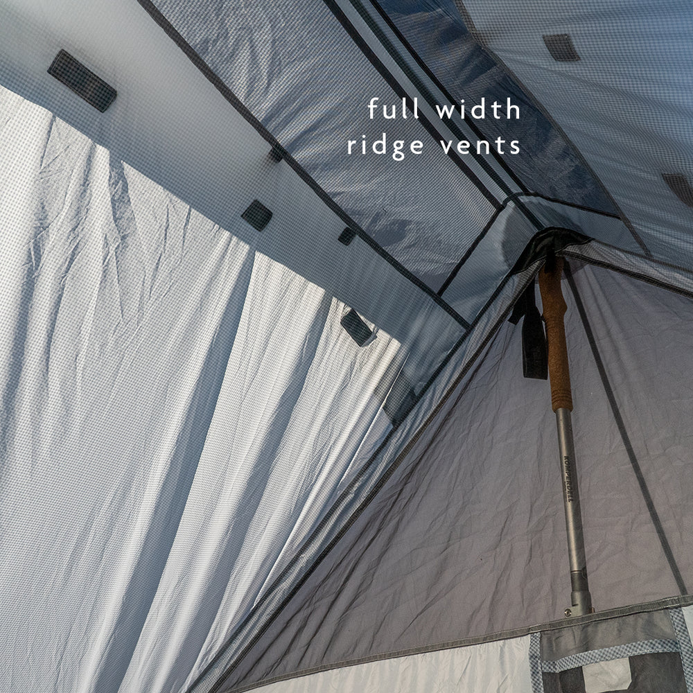 interior view of full width ridge vents on trekking pole tent