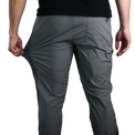 rear view of men's gray Skyline Trial Joggers being stretched