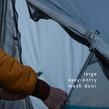 Large easy-entry mesh door on ultralight backpacking tent