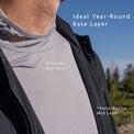 Gray - close view of sun hoodie being worn beneath ultralight mid layer