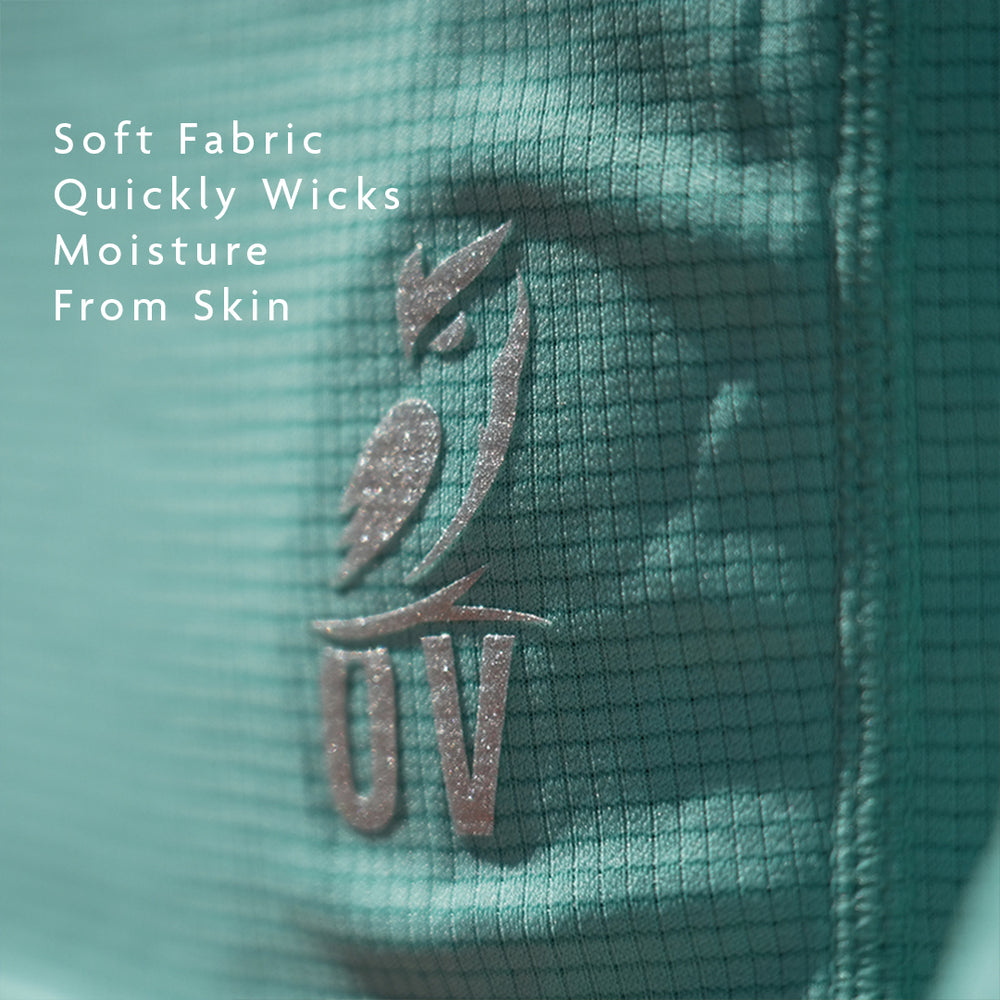 Close view of sun shirt fabric with moisture wicking properties