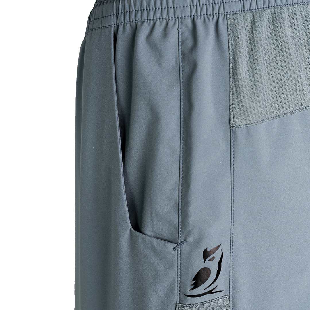 close view of hip pocket on blue Skyline Trail joggers