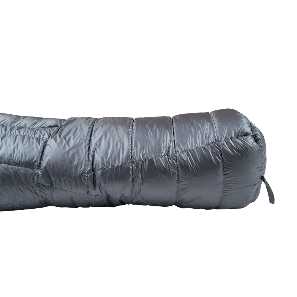 side view of footbox on down sleeping bag