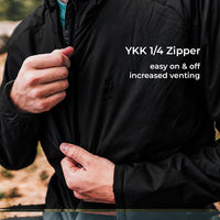 close view of YKK zipper on technical mid layer jacket