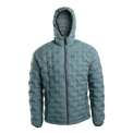 Front view of Outdoor Vitals Zulu Down Jacket in Bluestone displaying minimalist ultralight construction and zippered hand pockets.