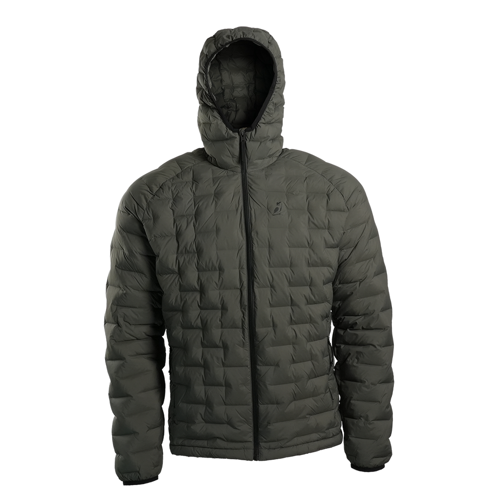 Front view of Outdoor Vitals Zulu Down Jacket in Chimera Gray featuring performance baffling and technical alpine-ready warmth.
