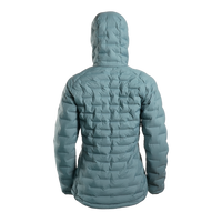 Outdoor Vitals Women’s Zulu Down Jacket in Bluestone – back view showing lightweight 900-fill down insulation and contoured fit.