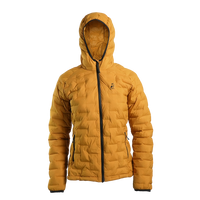 Outdoor Vitals Women’s Zulu Down Jacket in Thai Curry Yellow – front view emphasizing technical down warmth for ultralight backpacking.