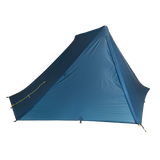 front view of blue 1 person trekking pole tent