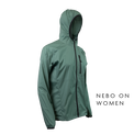 45 degree front right side view of dark forest colored windbreaker jacket for backpacking - no background
