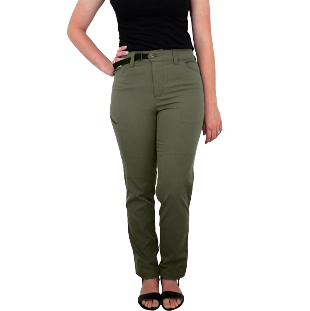 front view of green women's hiking pants