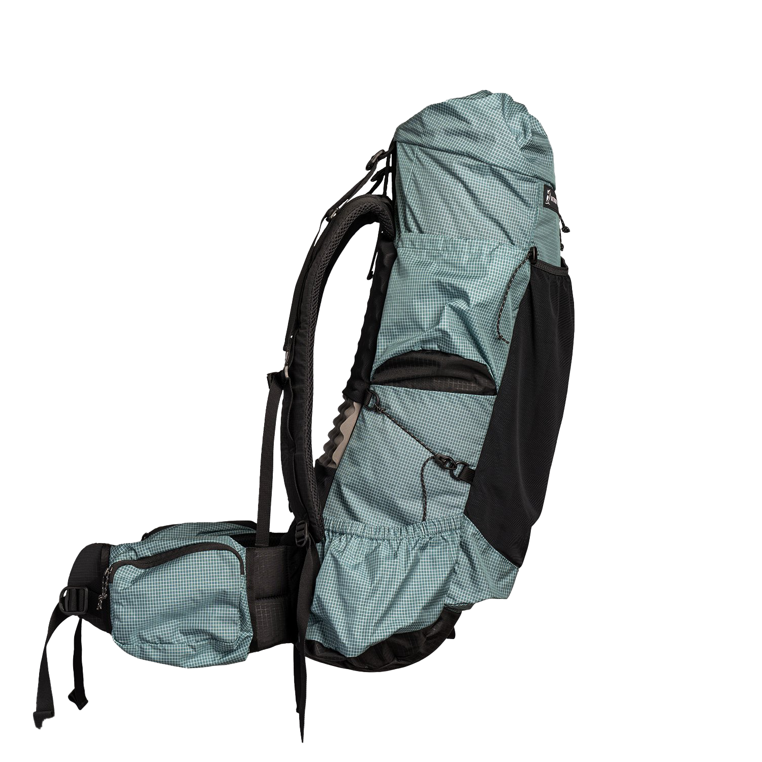Side view of the Shadowlight Ultralight Backpack in the arctic & black color
