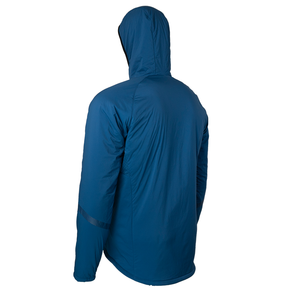 left rear view of men's blue active mid layer