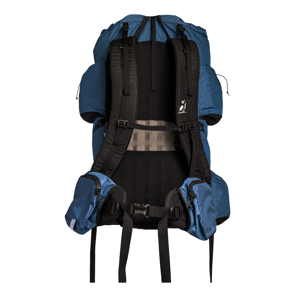 Back view of the Shadowlight Ultralight Backpack in blue with ergonomic straps