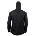 back view of black colored windbreaker jacket for backpacking