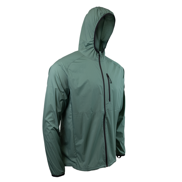 45 degree front right side view of windbreaker jacket for backpacking