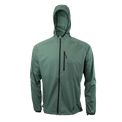 front view of dark forest colored windbreaker jacket for backpacking
