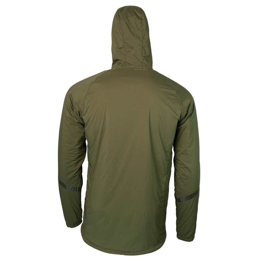 rear view of men's technical hiking hoodie for backpacking