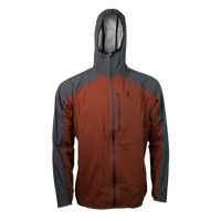 front view of men's red & gray ultralight rain jacket