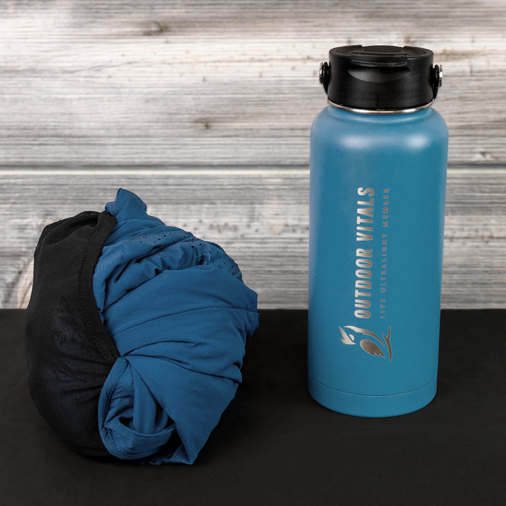 Ventus Active Hoodie compressed size compared to standard 32oz waterbottle