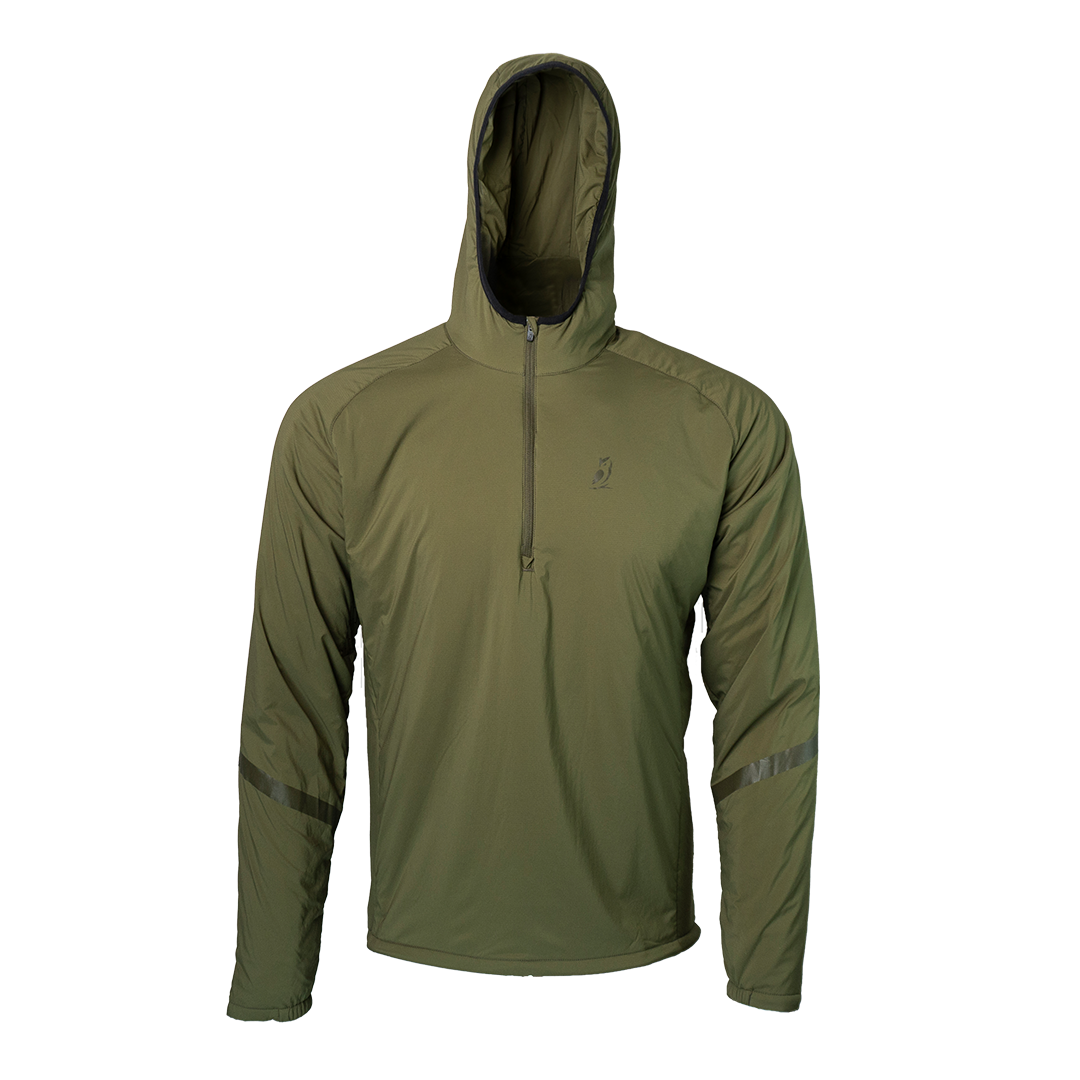 men's olive active mid layer hoodie front view