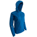 side view of women's blue technical hoodie